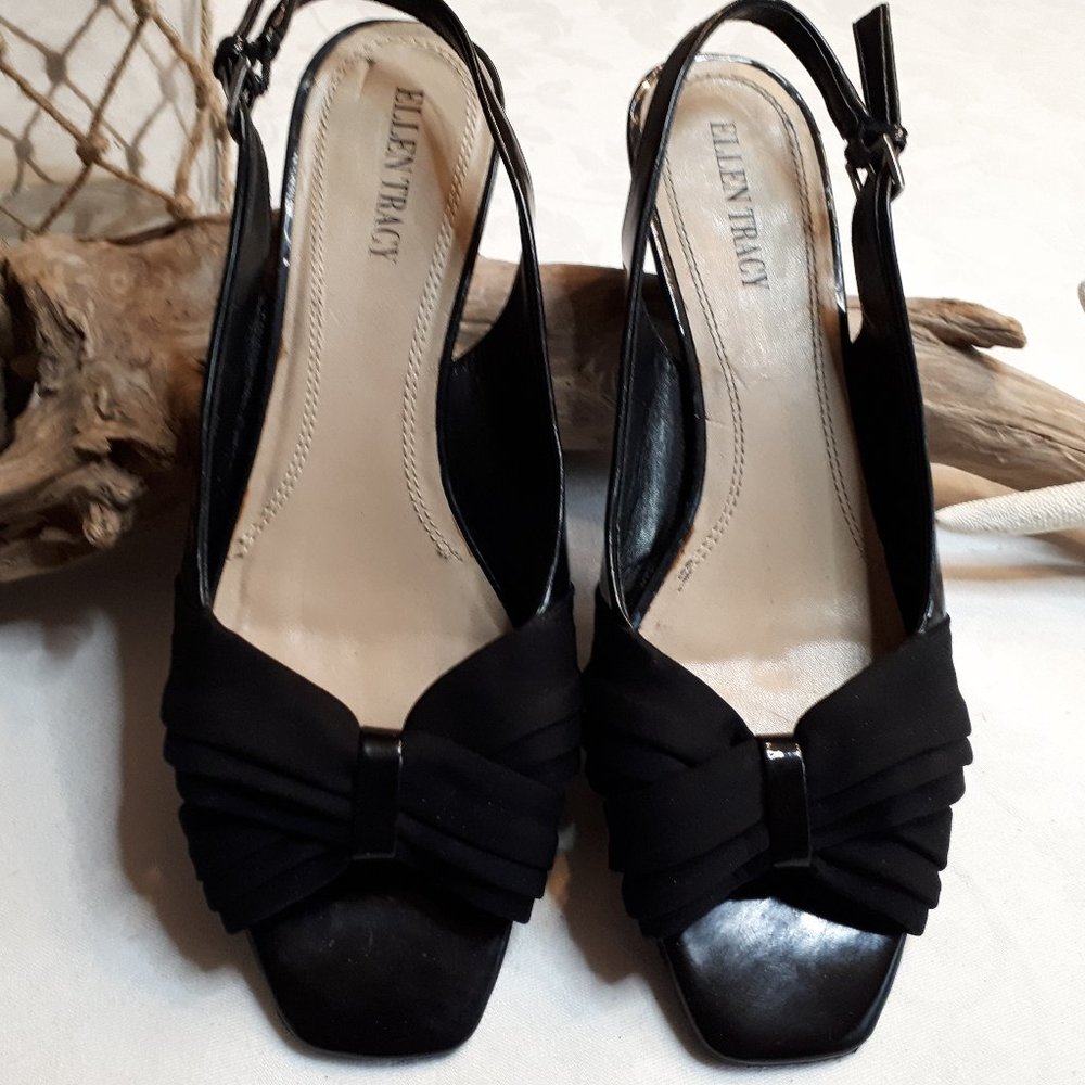 Ellen Tracy Black Low Heel Open Toe Sling Back